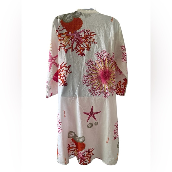 POSITANO BY Jean Poup TUNIC style beach coverup kimono dress coral starfish S/M - Picture 4 of 9